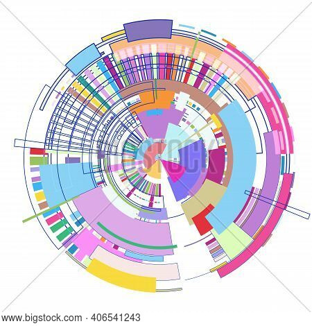 Circle With Colored Geometric Shapes On White Background