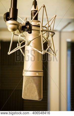 Paris - France -december 1, 2020 : Neumann Microphone In A Professional Audio Studio