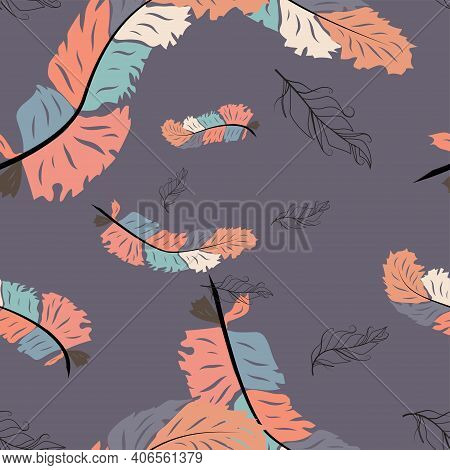 Abstract Feather Wave Decorative Pattern. Seamless Wallcovering Template.