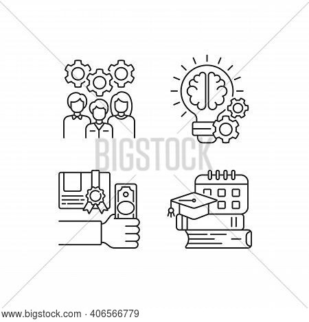 Idea Generation Linear Icons Set. Improving Professional Skills. Getting New Knowledge. Bootcamp Con