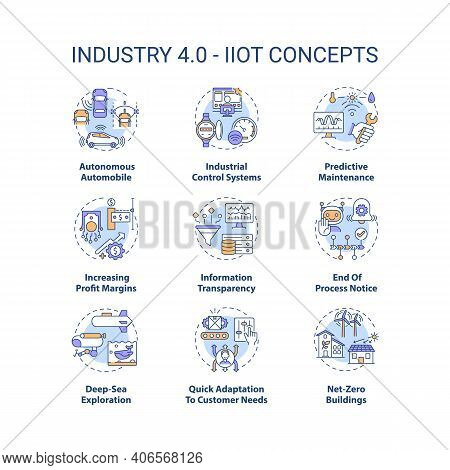 Industry 4.0 Concept Icons Set. Cyber-physical Systems Idea Thin Line Rgb Color Illustrations. Iiot.