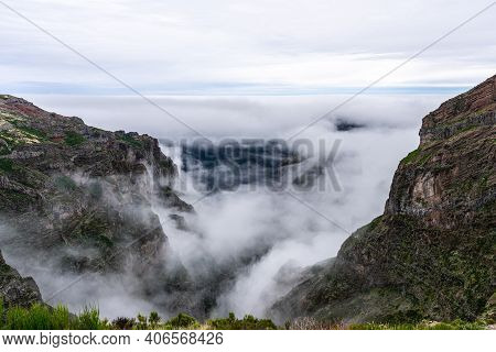 Beautiful Mountain Scenery Near The Mountain Peak Pico Do Arierio On Madeira Island