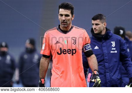 Milano, Italy. 02th Fabruary 2021 . Gianluigi Buffon Of Juventus Fc  During The Coppa Italia Semi-fi