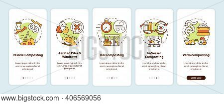 Composting Methods Onboarding Mobile App Page Screen With Concepts. Passive, Aerated Piles And Windr