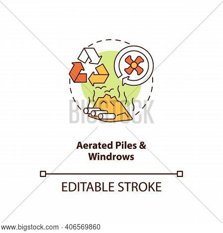 Aerated Piles And Windrows Concept Icon. On-farm, Wind-row Composting Idea Thin Line Illustration. N