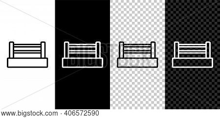 Set Line Boxing Ring Icon Isolated On Black And White, Transparent Background. Vector