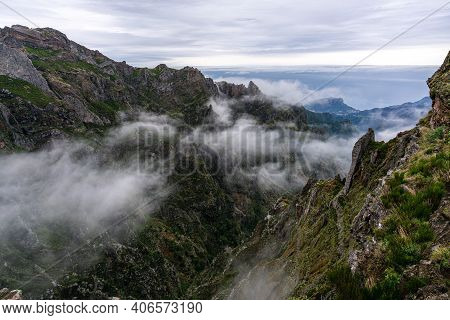 Beautiful Mountain Scenery Near The Mountain Peak Pico Do Arierio On Madeira Island