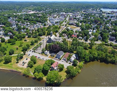 Wakefield Historic Town Center Aerial View On Main Street In Wakefield, Massachusetts Ma, Usa.