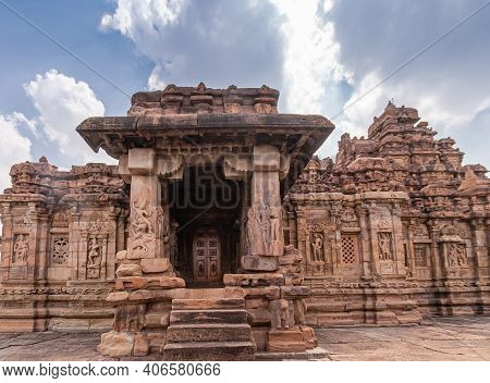 Bagalakote, Karnataka, India - November 7, 2013: Pattadakal Temple Complex. Monumnetal Sculpted Entr