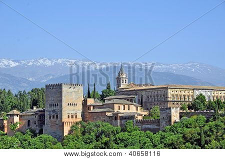 View from Albaicin district from the Alhambra at sunset