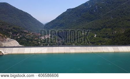 Aerial View Of Green Canyon In Oymapinar Dam Area, Antalya, Turkey. Clip. Breathtaking View Of A Dam