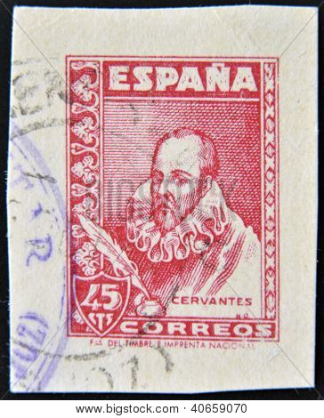 スペイン - 1940 年頃： スペインのミゲル ・ デ ・ セルバンテス ・ サアベドラ 1940 年頃印刷スタンプ
