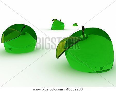 Green Glass Apples On A White Background