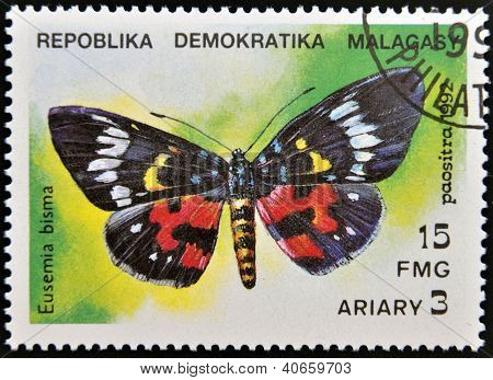 Madagaskar - cca 1992: Známka vytištěna v Madagascas věnované motýlí show eusemia Deluxe