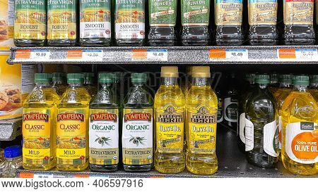 The Olive Oil Aisle Of A Bravo Market Grocery Store In Orlando, Florida.