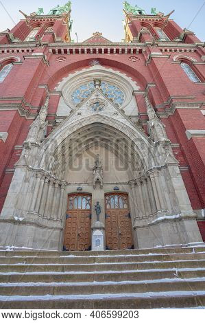 Fragments Of A Building, Winter Landscape, St. Johns Church, Ullanlinna, Helsinki. High Quality Phot