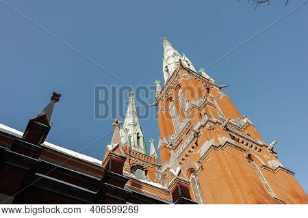 Fragments Of A Building, Winter Landscape, St. Johns Church, Ullanlinna, Helsinki. High Quality Phot