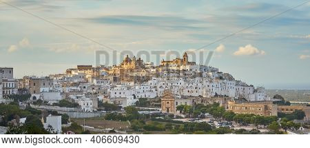 Panoramic View Of Ostuni White Town Skyline And Madonna Della Grata Church Brindisi Apulia Southern 