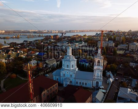 Evening Autumn Voronezh, Vvedenskaya Church, Aerial Drone View
