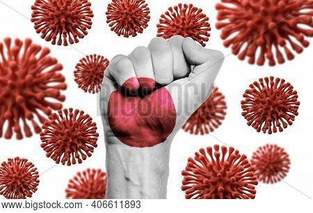 Japan Flag Fist Fighting Off Coronavius Disease