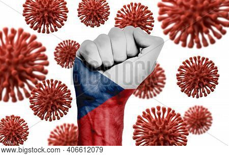 Czech Republic Flag Fist Fighting Off Coronavius Disease