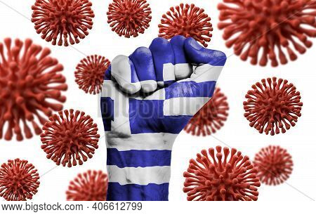 Greece Flag Fist Fighting Off Coronavius Disease