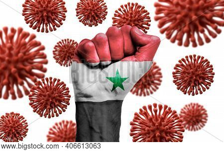 Syria Flag Fist Fighting Off Coronavius Disease
