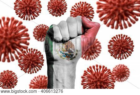 Mexico Flag Fist Fighting Off Coronavius Disease