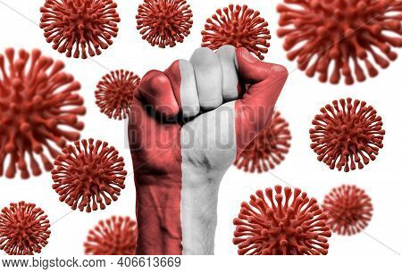 Peru Flag Fist Fighting Off Coronavius Disease