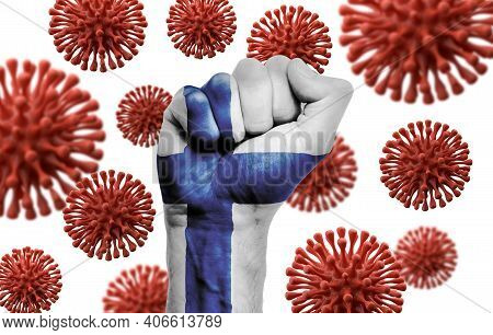 Finland Flag Fist Fighting Off Coronavius Disease