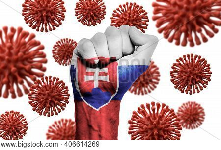 Slovakia Flag Fist Fighting Off Coronavius Disease