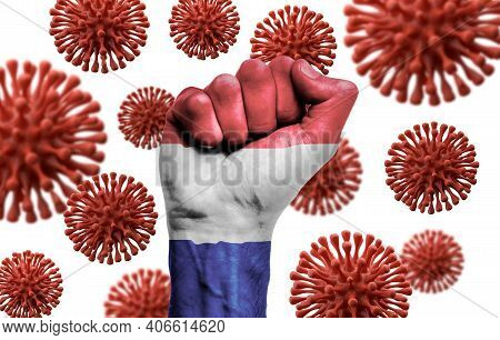 Netherlands Flag Fist Fighting Off Coronavius Disease