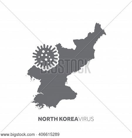 North Korea Map With A Virus Microbe. Illness And Disease Outbreak