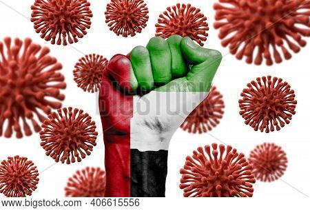 United Arab Emirates Flag Fist Fighting Off Coronavius Disease