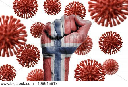 Norway Flag Fist Fighting Off Coronavius Disease