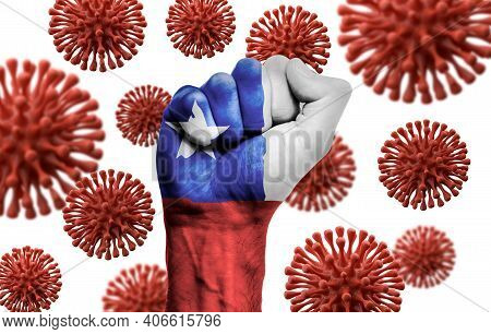 Chile Flag Fist Fighting Off Coronavius Disease