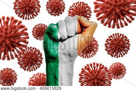 Ireland Flag Fist Fighting Off Coronavius Disease
