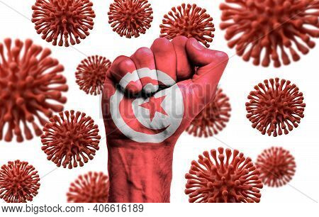 Tunisia Flag Fist Fighting Off Coronavius Disease