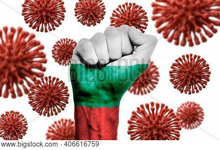 Bulgaria Flag Fist Fighting Off Coronavius Disease