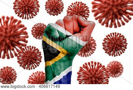 South Africa Flag Fist Fighting Off Coronavius Disease