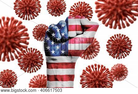 Usa Flag Fist Fighting Off Coronavius Disease