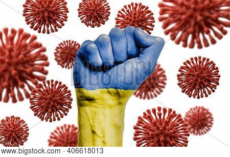 Ukraine Flag Fist Fighting Off Coronavius Disease