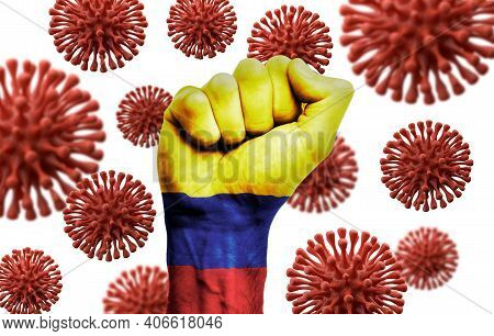 Colombia Flag Fist Fighting Off Coronavius Disease