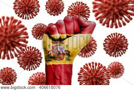Spain Flag Fist Fighting Off Coronavius Disease