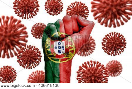 Portugal Flag Fist Fighting Off Coronavius Disease