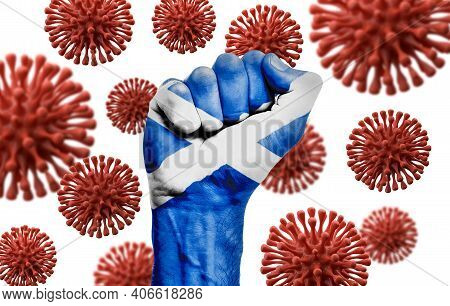 Scotland Flag Fist Fighting Off Coronavius Disease