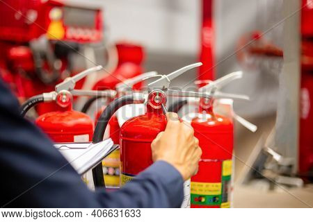 Engineer Checking Industrial Fire Control System,fire Alarm Controller, Fire Notifier, Anti Fire.sys