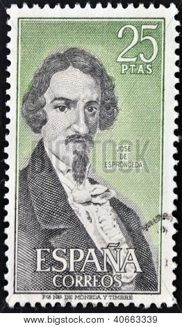 ホセ ・ デ ・ エスプロンセーダ年頃の有名なロマンチックなスペインの詩人だったスペインで印刷スタンプを示しています。