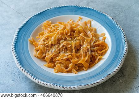 Turkish Noodle Eriste Flavored With Tomato Paste And Capia Pepper Alsa Called Red Pepper Plain.