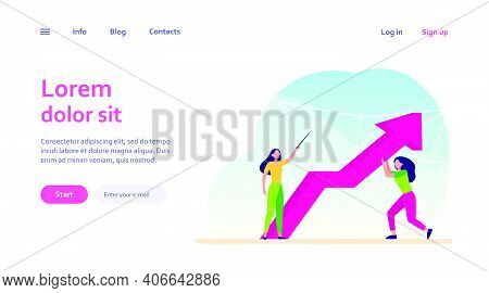 Managers Resisting Crisis. Woman Pointing Up, Her Colleague Holding Growth Arrow Flat Vector Illustr